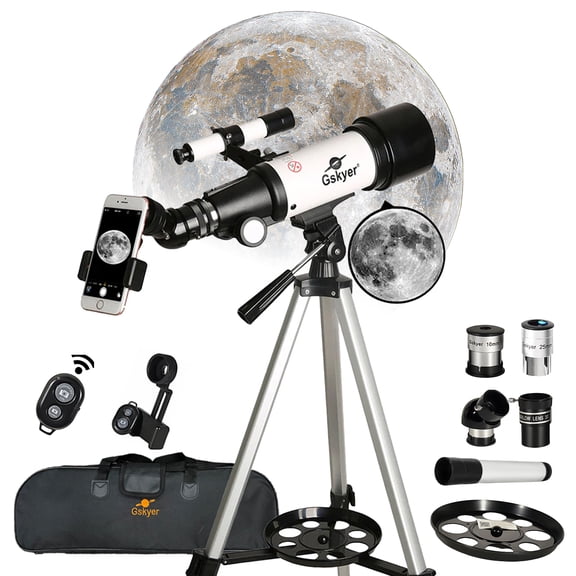 Gskyre 70mm f/5.7 Refractor Telescope with Phone Adapter, Wireless Remote, Tripod, and Carry Case