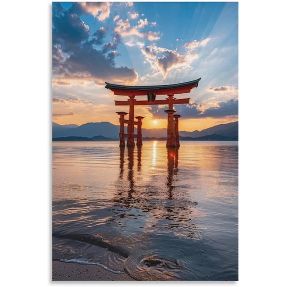 Sky and Water Symmetry Eternity Red Wedge Painting Canvas Art Panel Torii Picture Art Frame Modern Poster Decor Canvas Decor Room Decor Home Decor 12x16 inch Unframed