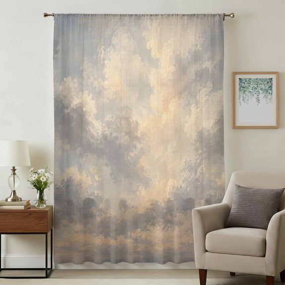 Sky White Cloud Sheer Curtains 45 Inches Long, Farmhouse Horizon Natural Landscape Light Filering Curtains, Breathable Simi Curtain Privacy Drapes for Kitchen Bathroom Small Window Treatment