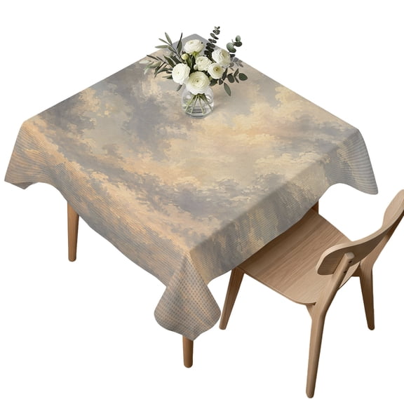 Sky White Cloud Table Cloth, Waterproof Tablecloth for Square Tables, Farmhouse Horizon Natural Landscape Washable Fabric Table Cover for Restaurant Kitchen Dining Tables 54"x54"