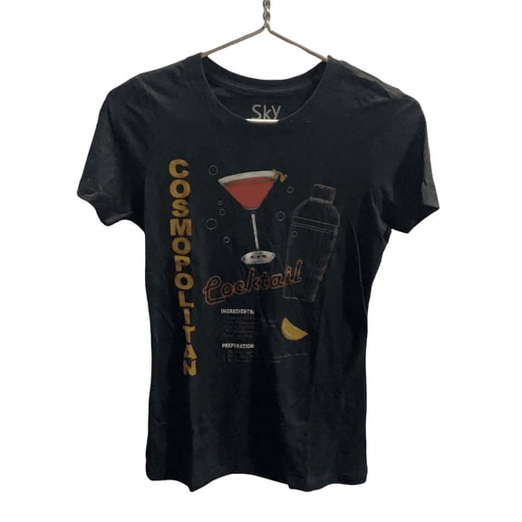 Sky Women's Cosmopolitan Cocktail Slub Fitted Short Sleeve T-Shirt Black SMALL