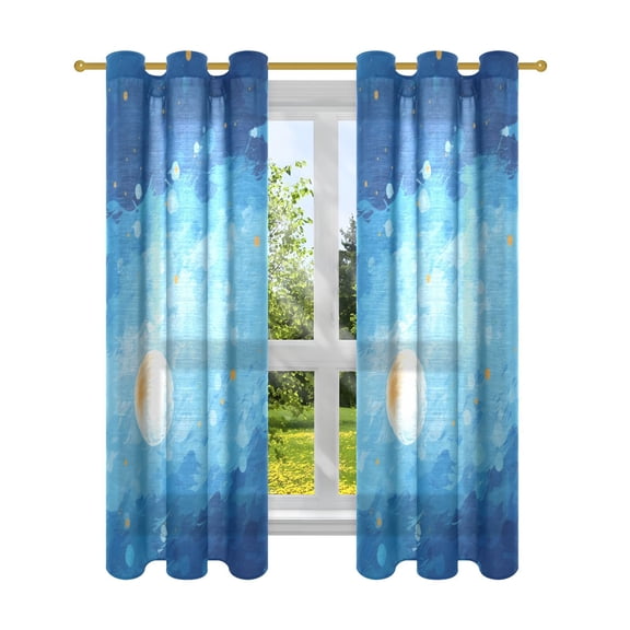 Sky and Moon Blackout Curtains Patio Door Curtains Window Decoration for Bedroom Living Room 2 Panels