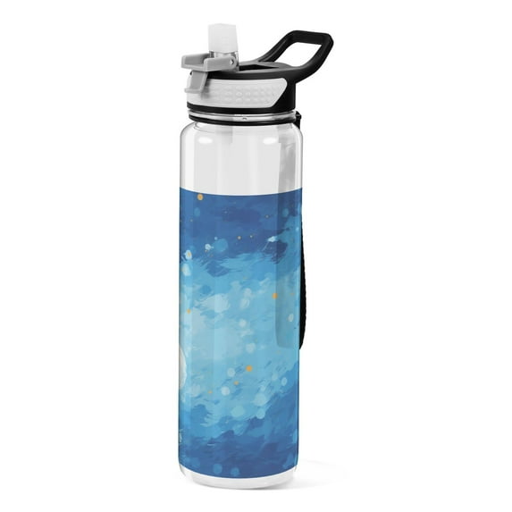 Sky and Moon Sports Water Bottle Portable Travel Mug 32oz BPA Free Leak Proof Straw Transparent Tritan for Gym Yoga Cycling Camping