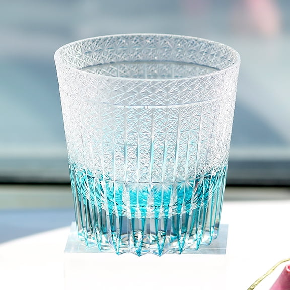 Sky blue 12oz Edo Kiriko Crystal Whiskey Glass Colored Rock Tumbler Hand Cut Drinkingware Gift Packing 1pc