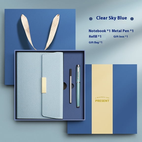 Sky blue Leather Cover with Magnetic Buckle Closure,Personal Notebook for Organizing Planner Refill Pages-With packaging box