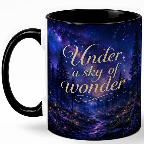 Sky of Wonder 11oz Ceramic Mug, Starry Forest Night Landscape