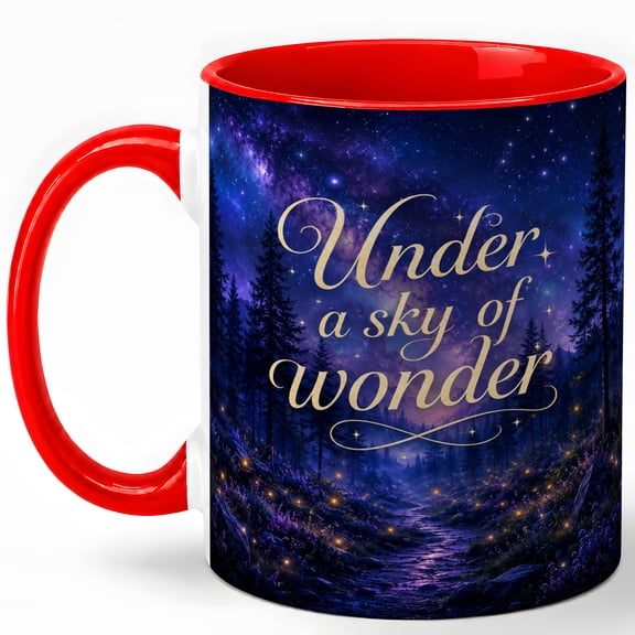 Sky of Wonder 11oz Ceramic Mug, Starry Forest Night Landscape