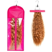 SkyAuks 1 Pack Extra Long Hair Extension Holder Wig Storage Bag with Hanger Hairpieces Ponytail Bundles Storage Carrier Case for Store Style Hair Travel Hair Extensions Bag （Pink, Extra Long）