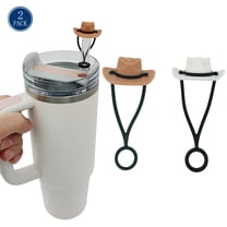 SkyAuks 2 Pack Silicone Cowboy Hat Straw Covers Cap Compatible with Stanley Cup 30 40 oz, Cute Funny Tumbler Straw Topper Accessories for Man & Woman Gift (Brown White)