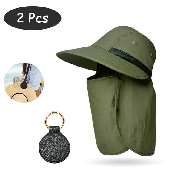 SkyAuks Bucket Hats for Men with Hat Clip, Unisex Wide Brim UV Protection Outdoor Hat with Face Cover, Foldable Outdoor Sun Bank Visor Cap for Golf, Fishing, Camping, Army Green