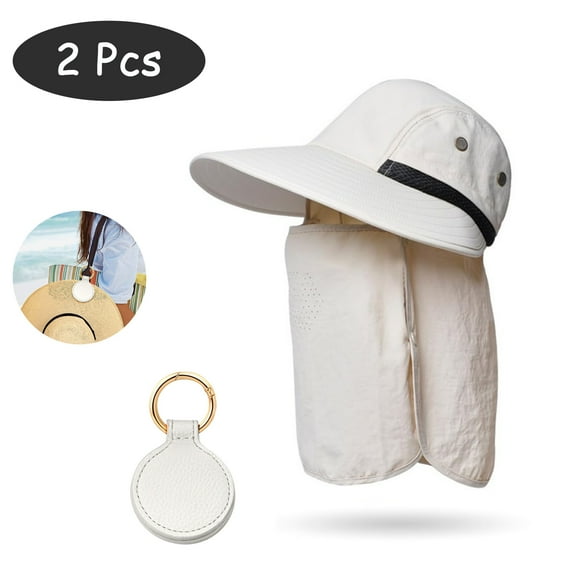 SkyAuks Bucket Hats for Men with Hat Clip, Unisex Wide Brim UV Protection Outdoor Hat with Face Cover, Foldable Outdoor Sun Bank Visor Cap for Golf, Fishing, Camping, Beige