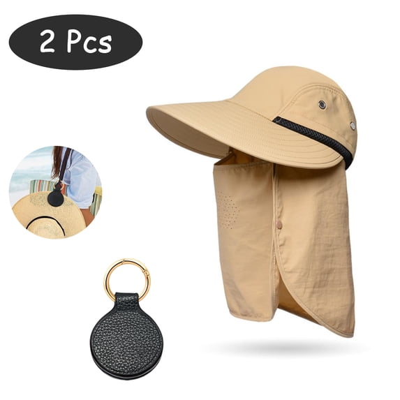 SkyAuks Bucket Hats for Men with Hat Clip, UV Sun Visor Cap with Face Cover, Khaki