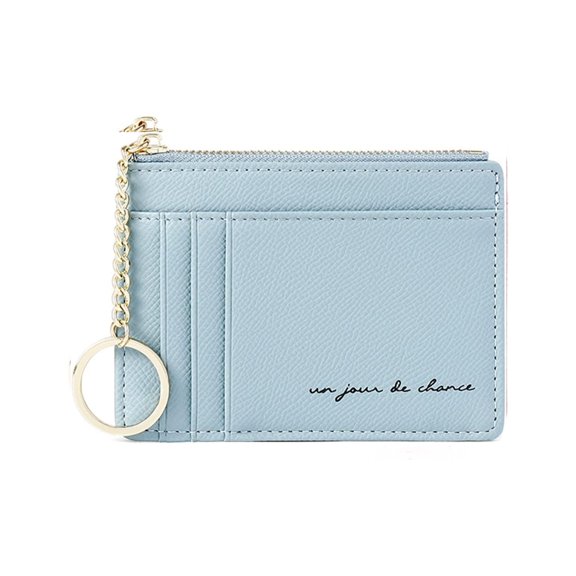 SkyAuks Credit Card Holder for Women, Coin Purse, 8 Card Compartment Women Men Change Purse, Leather Coin Pouch, Classify Storing Money Clip, Card Sleeve Zipper Wallet, Blue