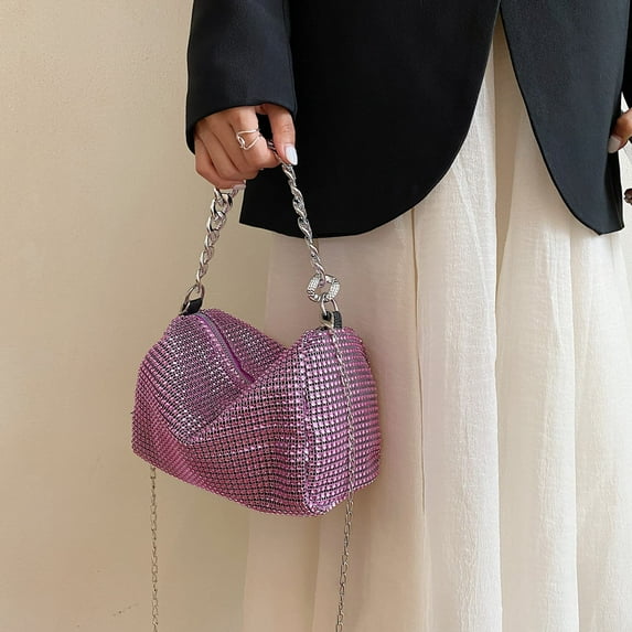 SkyAuks Crossbody Bags for Women, Beach Bag, Trendy Outdoor Shopping Small Handbag, Glitter for Rhinestone Crossbody Bag Beautiful Evening Bag Handbag for Masquerades Party, Purple