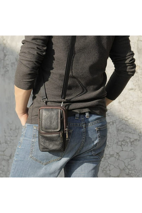 Fanny Pack, Crossbody Bag, Leather Shoulder Pouch Men, Belt Loop Messenger Business Bag Crossbody Satchel Purse with Adjustable Strap, Black