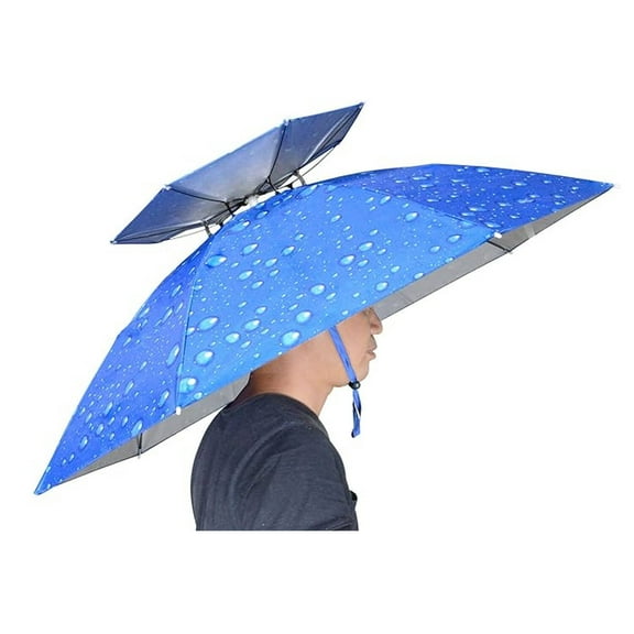 SkyAuks Fishing Umbrella Hat Folding Adjustable Sun Rain Cap, 37.4” Oversize Hands Free Umbrellas, 7- Ribs Anti-UV Waterproof Headwear for Fishing Gardening Golf Sunshade Outdoor, Blue