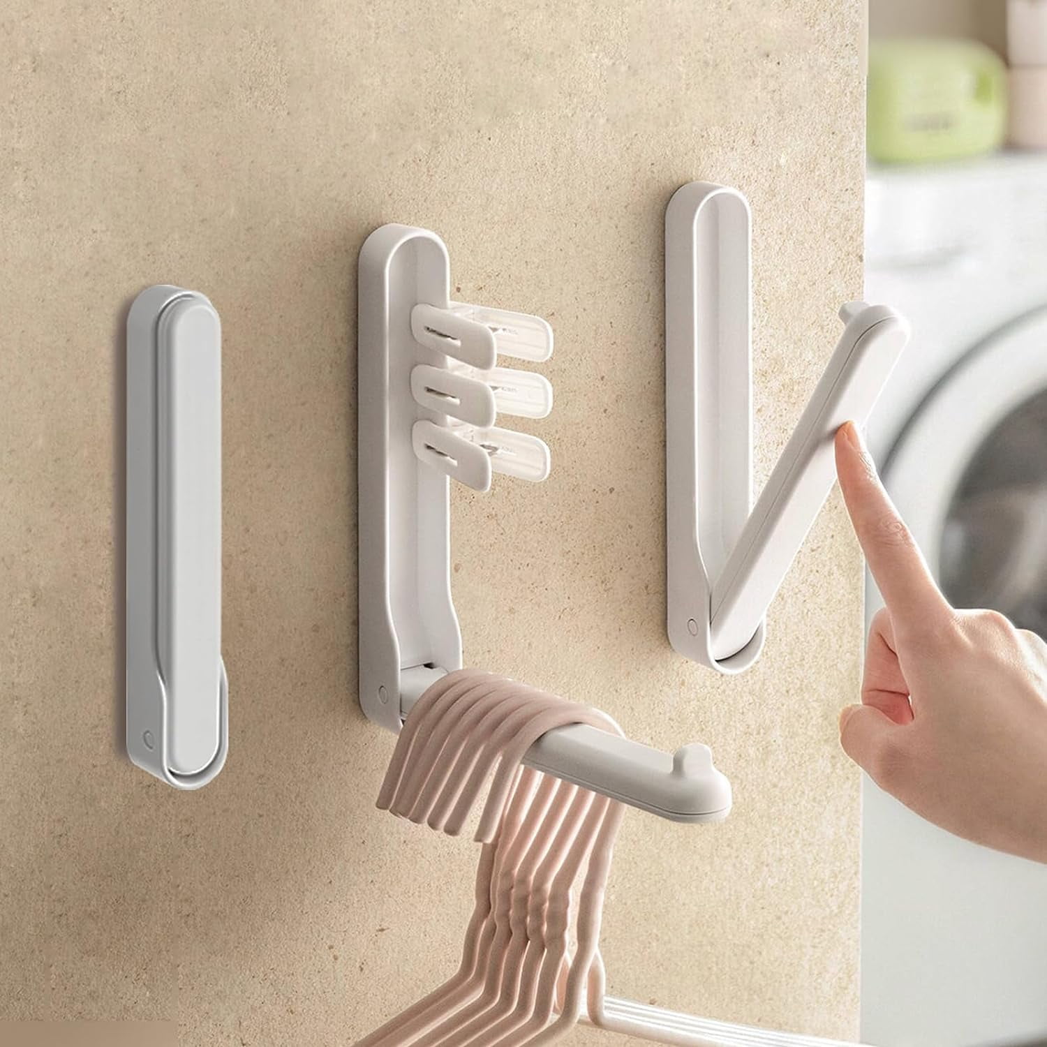 Hanger Organizer with Adhesive Glue,Hanger Storage Rack for Washing Machine,Hanger Stacker for Closet Laundry Room,Clothes Hanger Storage, Wall-Mounted, Foldable, Space-Saving(3 Pcs)