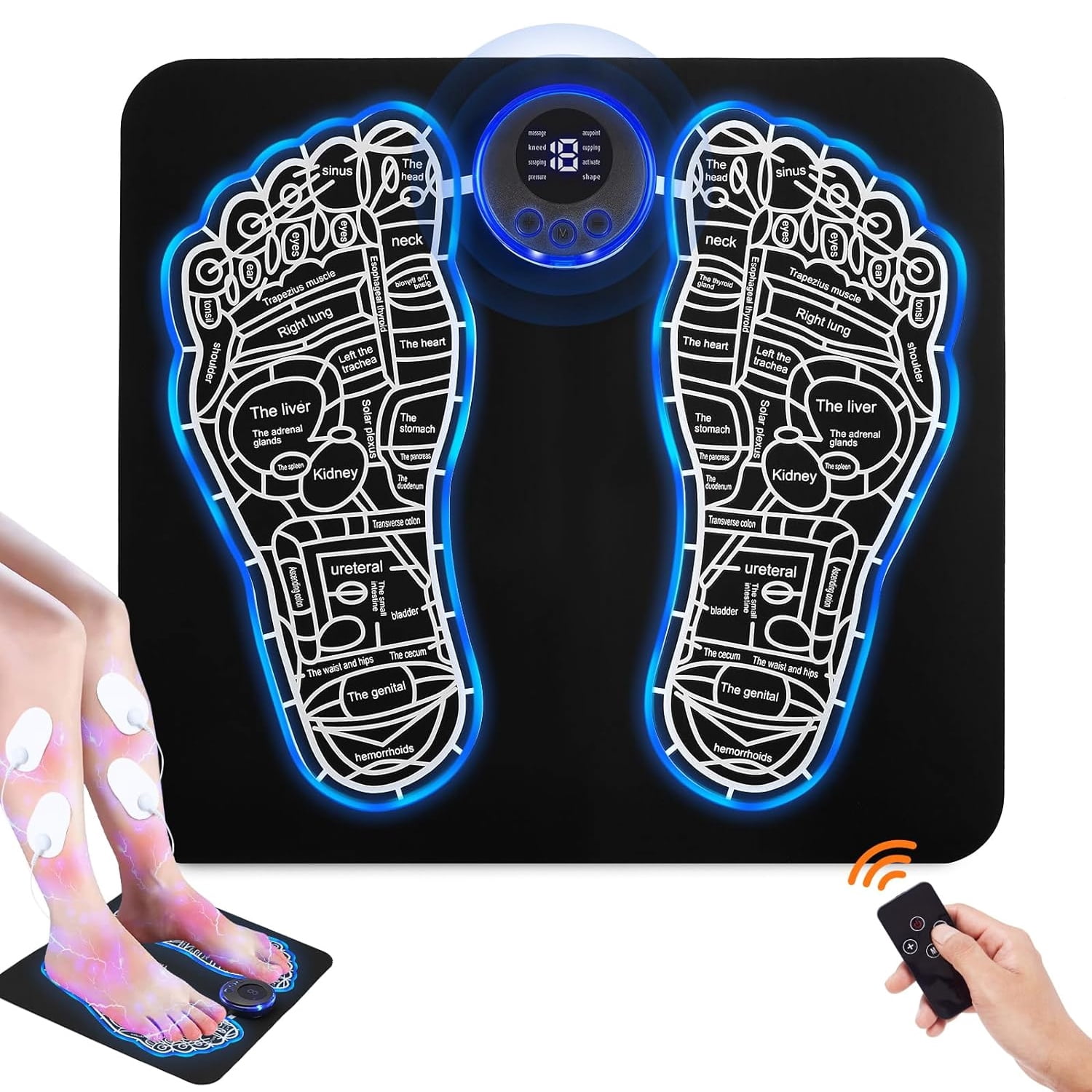 SkyAuks Foot Massager, Massage Tools, Muscle Relaxation,Back & Leg Foot Massage, Portable & Rechargeable Foot Massager Mat with Remote Control, Blue