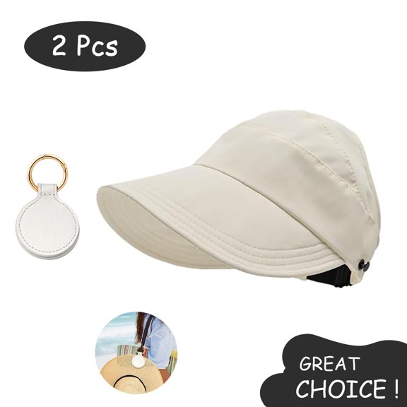 SkyAuks Large Brim Sun Hats for Women with Hat Clip, Hollow Top Summer Beach Cap Sun Caps, Wide Brim UV Sun Visor Cap, Foldable & Packable for Outdoor, Beige