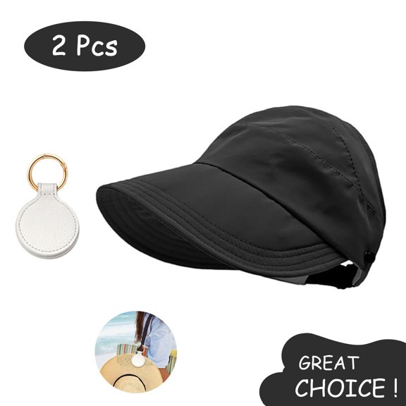 SkyAuks Large Brim Sun Hats for Women with Hat Clip, Hollow Top Summer Beach Cap Sun Caps, Wide Brim UV Sun Visor Cap, Foldable & Packable for Outdoor, Black