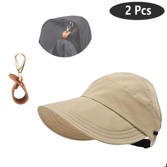 SkyAuks Large Brim Sun Hats for Women with Hat Clip, Hollow Top Summer Beach Cap Sun Hats, UV Protection Wide Brim Cap, Foldable Packable Ideal for Outdoor, Khaki