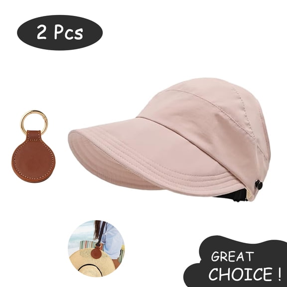 SkyAuks Large Brim Sun Hats for Women with Hat Clip, Hollow Top UV Sun Visor Cap, Pink