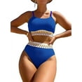 thumbnail image 1 of SkyAuks Spandex Swimsuit Set for Women, Ribbed Contrast High Waisted Tummy Control Bikini 2 Piece, Blue, M, 1 of 7