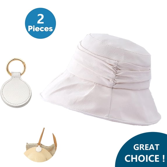 SkyAuks Sun Hat for Women and Men with Hat Clip, Irregular Pleated Design Unisex Cotton Bucket Hat Lightweight Foldable Floppy Brim Bucket Hat, Beige