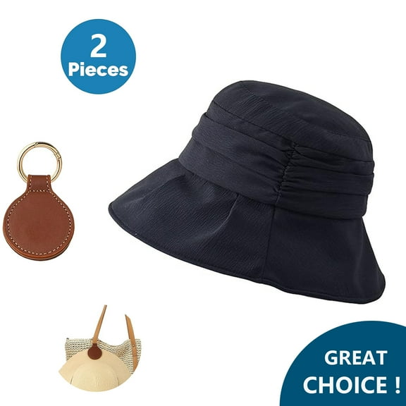 SkyAuks Sun Hat for Women and Men with Hat Clip, Irregular Pleated Unisex Bucket Hats, Black