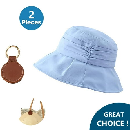 SkyAuks Sun Hat for Women and Men with Hat Clip, Irregular Pleated Unisex Bucket Hats, Blue