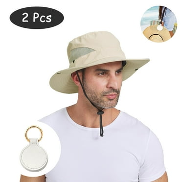 SkyAuks Sun Hats for Men with Hat Clip, Wide Brim UPF 50  UV Protection Caps, Mesh Quick-Drying Outdoor Mountaineering Hat, Folding Packable with Drawstring, Beige