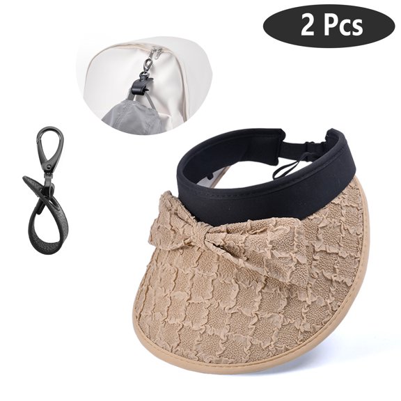 SkyAuks Sun Hats for Women with Hat Clip, Summer UPF 50  UV Protection Wide Brim Bucket Hat for Women with Bow, Adjustable Empty Top Foldable Beach Cap, Khaki