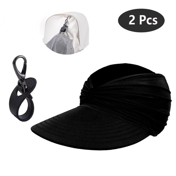 SkyAuks Sun Hats for Women with Hat Clip, Sun Visors for Women, Beach Visor Cap UV Protection with Wide Brim Packable Summer Sport Ponytail Sun Cap, Black