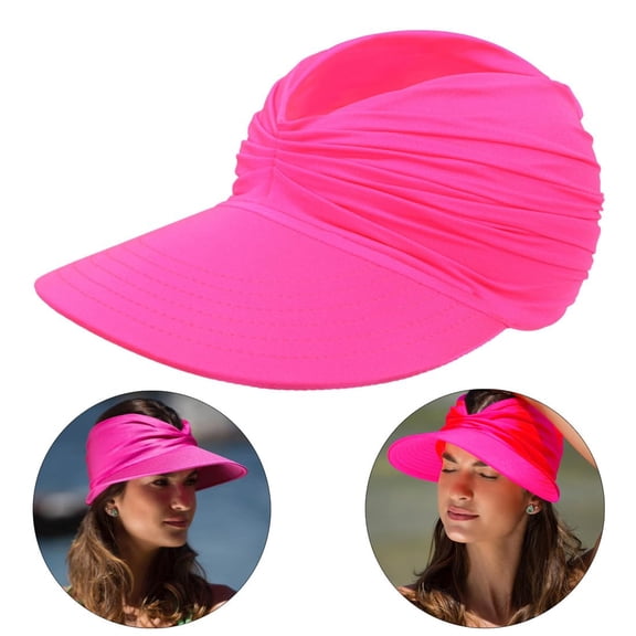 SkyAuks Sun Hats for Women UV Protection, Sun Visors for Women, Beach Visor Cap UV Protection with Wide Brim Packable Summer Sport Ponytail Sun Cap, Rose