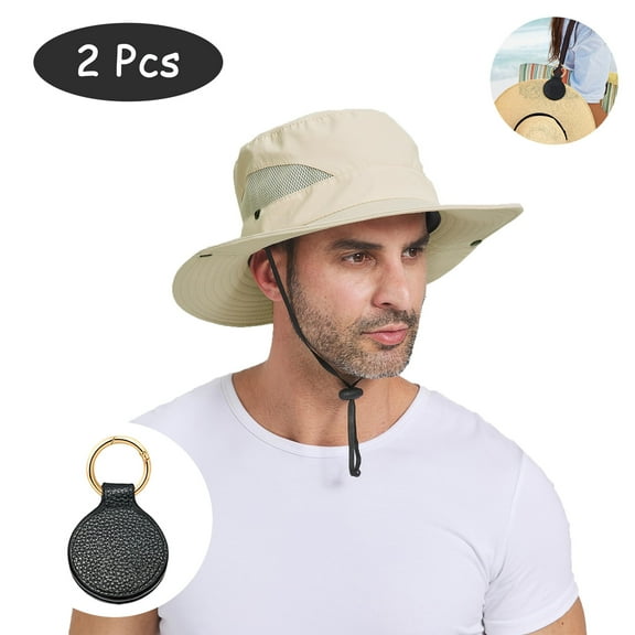 SkyAuks Sun Hats for Men with Hat Clip, Quick-Drying Wide Brim Caps with Drawstring, Beige