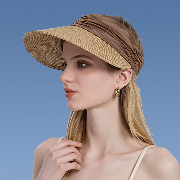 SkyAuks Sun Hats for Women, Women Floppy Foldable Wide Brim Sun Hat, UPF 50  Summer Beach Ponytail Cap for Outings, Hiking and Camping, Khaki