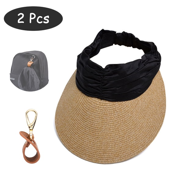 SkyAuks Sun Hats for Women with Hat Clip, Foldable Wide Brim Sun Cap, Black