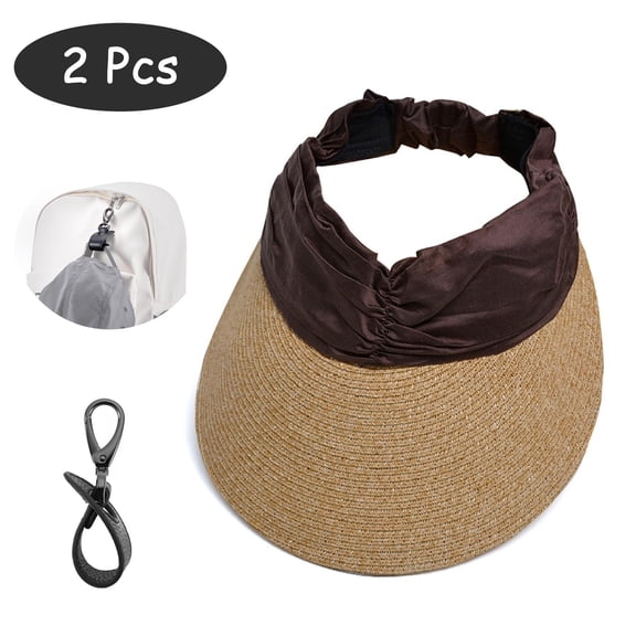 SkyAuks Sun Hats for Women with Hat Clip, Foldable Wide Brim Sun Cap, Coffee