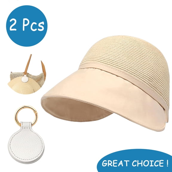 SkyAuks Sun Visors for Women with Hat Clip, Large Brim Sun Hats for Women, UPF 50  Wide Brim Sun Hat for Beach Outing in Summer, Beige