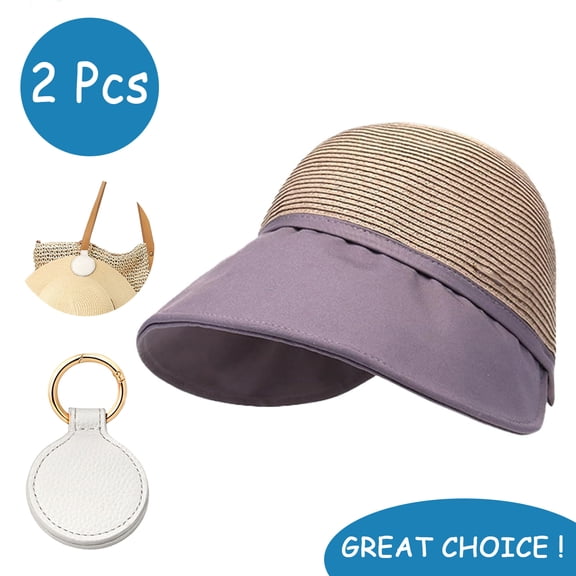 SkyAuks Sun Visors for Women with Hat Clip, Large Brim Sun Hats for Women, UPF 50  Wide Brim Sun Hat for Beach Outing in Summer, Purple