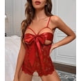 thumbnail image 1 of SkyAuks Teddy Lingerie, Sexy Lingerie for Women Crotchless, Womens Lingerie Lace Butterfly, Floral Lace Bodysuit Bow Front One Piece Babydoll, Exotic Sleepwear, Wine Red(XXXL), 1 of 8