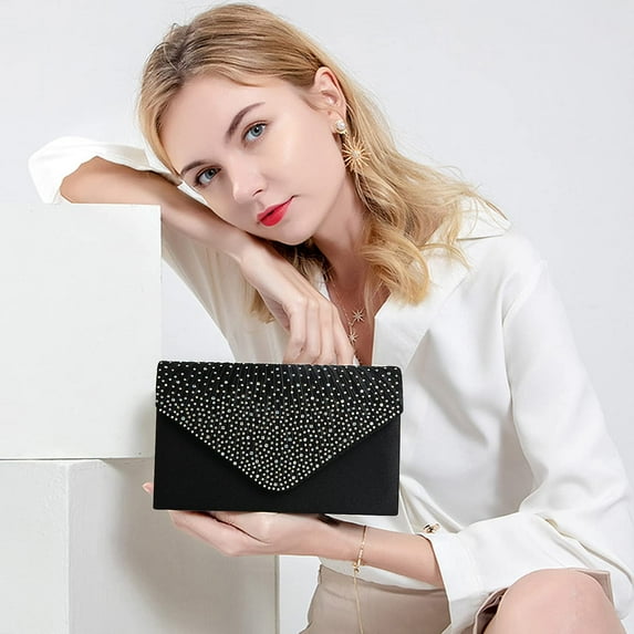 SkyAuks Tote Bag for Women, Sparkling Envelope Clutch Purses for Women, Black