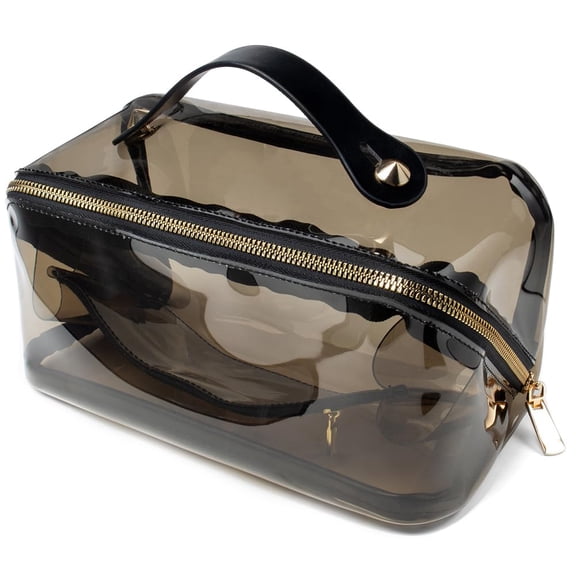 SkyAuks Travel Toiletry Bag, Lightweight PVC Storage Bag with Zipper and Handle, Black