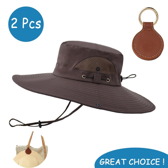 SkyAuks UV Sun Hats for Men with Hat Clip, Unisex Wide Brim Bucket Hats for Men, Brown