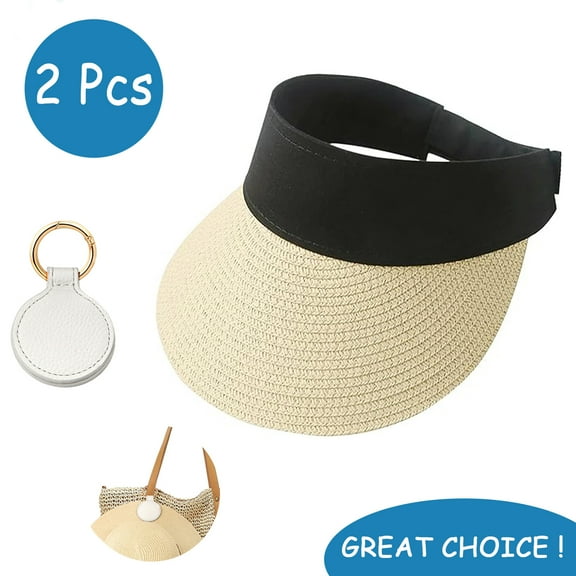 SkyAuks UV Sun Visor Hats for Women with Hat Clip, Foldable Empty Top Hat, Beige