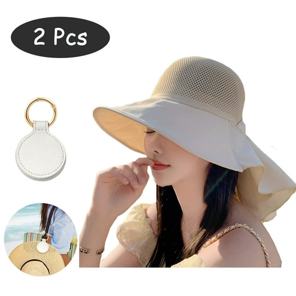 SkyAuks UV Sun Visor Hats for Women with Hat Clip, Packable Beach Bow Cap with Neck Flap, Beige