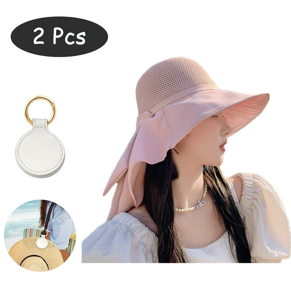 SkyAuks UV Sun Visor Hats for Women with Hat Clip, Packable Beach Bow Cap with Neck Flap, Pink