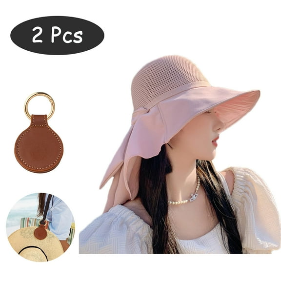SkyAuks Sun Visor Hats for Women with Hat Clip, UV Protection UPF 50  Large Brim SunBucket Hats, Summer Beach Cap with Neck Flap, Summer Beach Bow Cap Outdoor Travel Foldable Packable, Pink