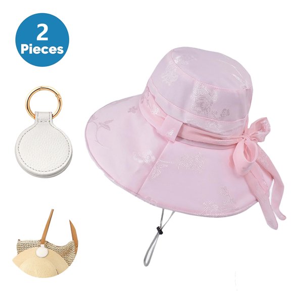SkyAuks UV Sun Visor Sun Hats for Women with Hat Clip, Wide Brim Bucket Hats with Bow, Pink