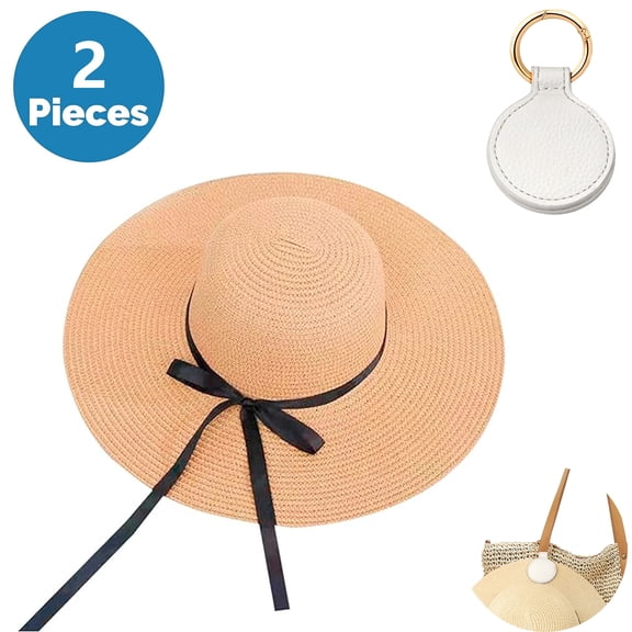 SkyAuks UV Sun Visor for Women with Hat Clip, Foldable & Packable Wide Brim Cap with Bow, Khaki